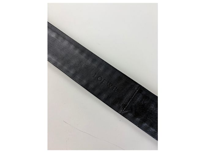 Vintage Loewe Leder Webtextil Gürtel Schwarz Silber - Ansicht 4
