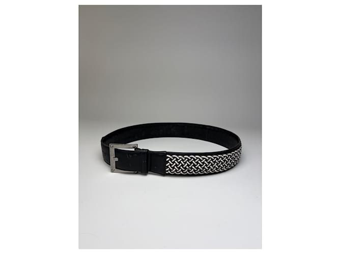 Vintage Loewe Leder Webtextil Gürtel Schwarz Silber - Ansicht 5
