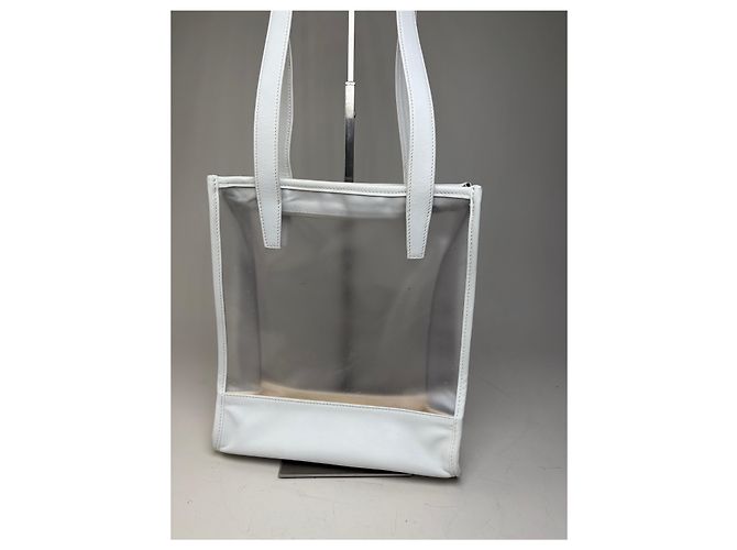 Vintage Loewe Leder-PVC-Tote-Bag Weiß Transparent Silber - Ansicht 10