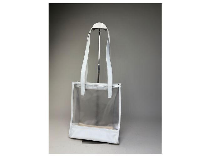 Vintage Loewe Leder-PVC-Tote-Bag Weiß Transparent Silber - Ansicht 2