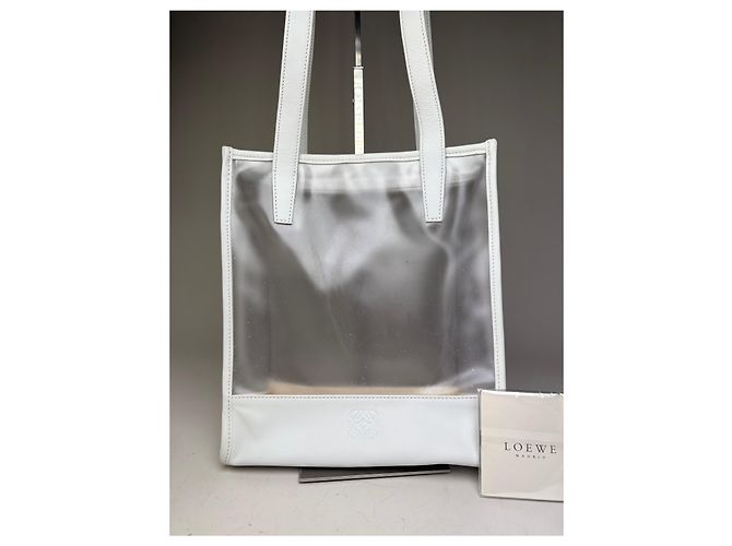 Vintage Loewe Leder-PVC-Tote-Bag Weiß Transparent Silber - Ansicht 5