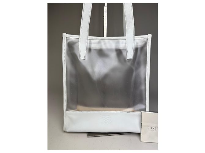 Vintage Loewe Leder-PVC-Tote-Bag Weiß Transparent Silber - Ansicht 8