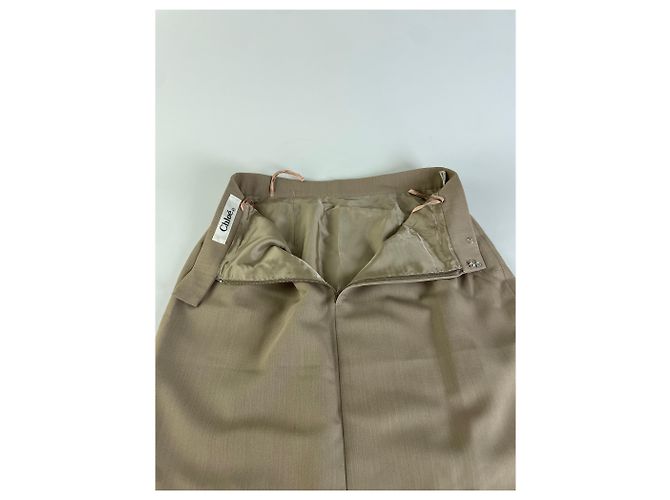 Chloé Gonna vintage Chloe in misto seta beige L - vista 11