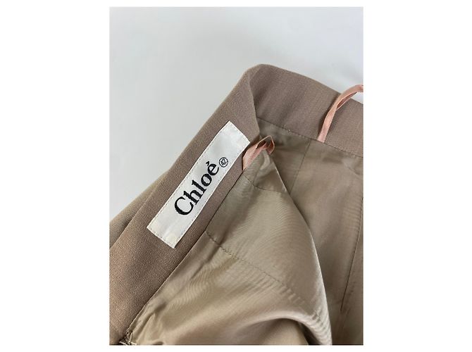 Chloé Gonna vintage Chloe in misto seta beige L - vista 4