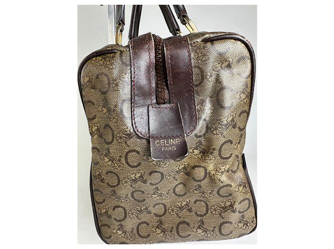 Céline Vintage Celine C Monogram Canvas Tote Beige Braun Gold Anthrazitgrau - Ansicht 7