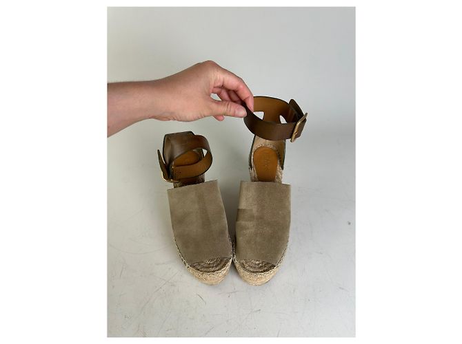 Chloé Sandali con zeppa in scamosciato vintage Chloe Beige Marrone EU35 - vista 5