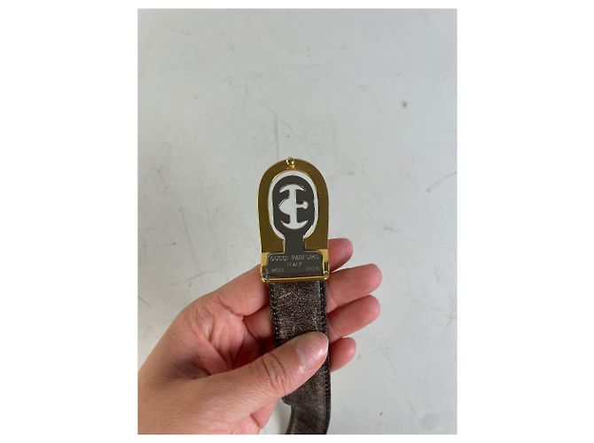 Vintage Gucci Interlocking G Ledergürtel Schwarz Gold - Ansicht 4