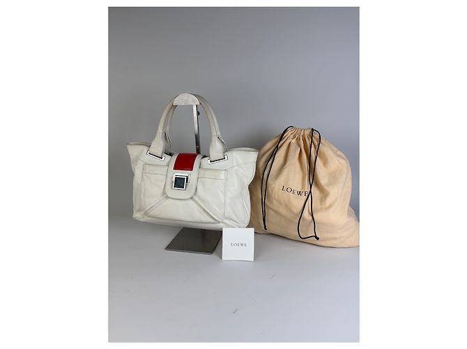 Vintage Loewe Zweifarbiger Lederhandtasche Weiß Rot Silber - Ansicht 13