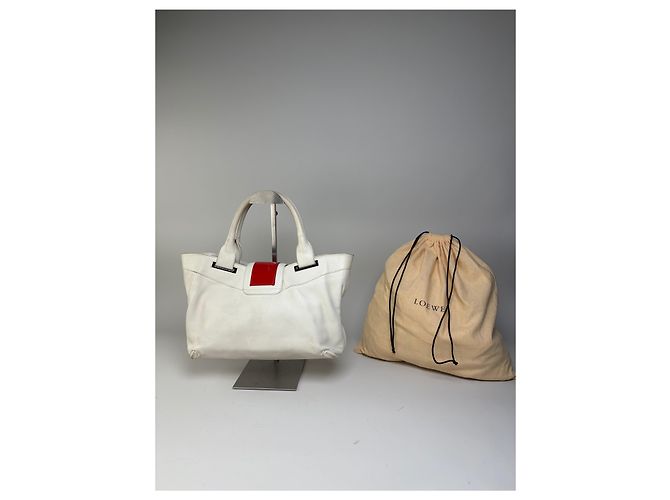 Vintage Loewe Zweifarbiger Lederhandtasche Weiß Rot Silber - Ansicht 2