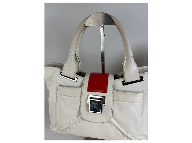 Vintage Loewe Zweifarbiger Lederhandtasche Weiß Rot Silber - Ansicht 5