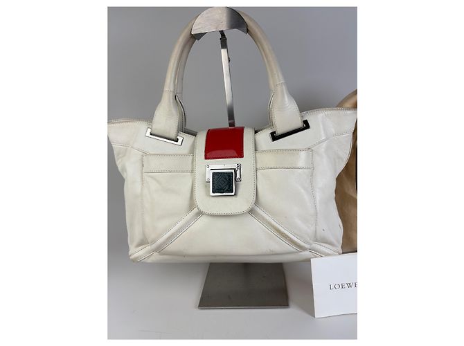 Vintage Loewe Zweifarbiger Lederhandtasche Weiß Rot Silber - Ansicht 7