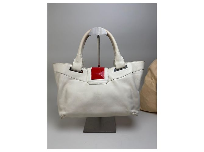 Vintage Loewe Zweifarbiger Lederhandtasche Weiß Rot Silber - Ansicht 9