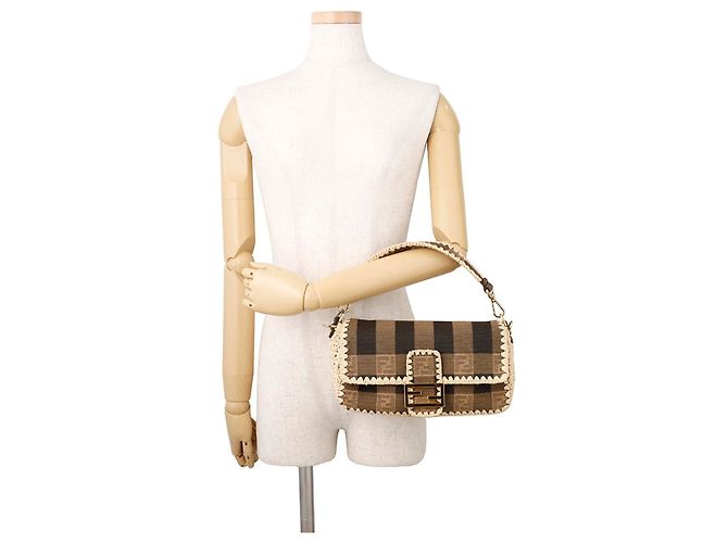 Fendi Mamma Bucket Handtasche aus Raphia-Canvas Braun - Ansicht 4