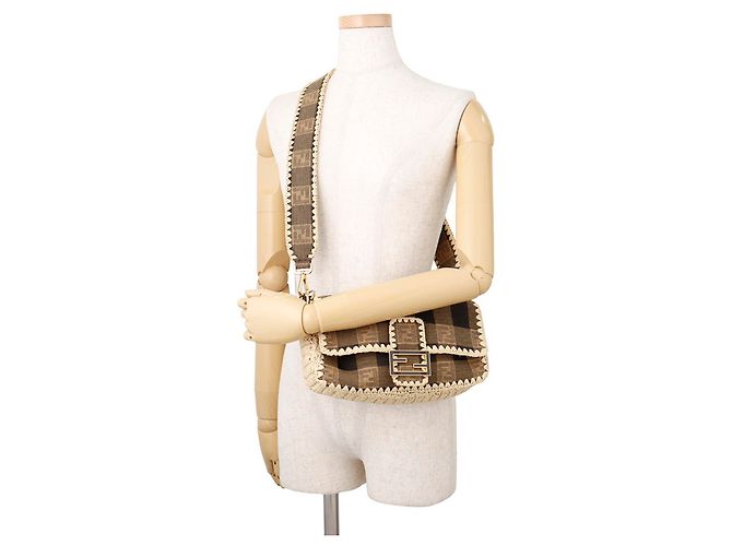 Fendi Mamma Bucket Handtasche aus Raphia-Canvas Braun - Ansicht 5