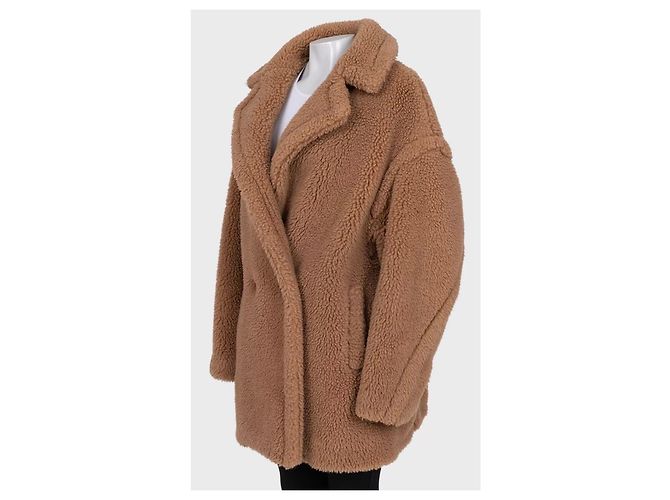Max Mara Luxe Camel Wool & Silk Cropped Coat - Size L Pre-owned - view 2