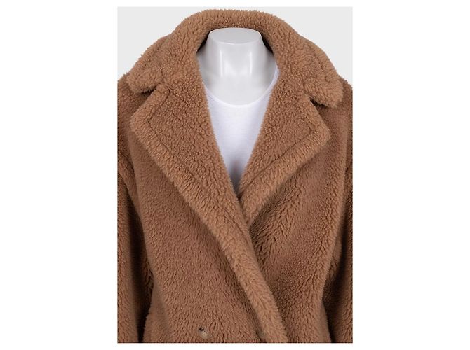 Max Mara Luxe Camel Wool & Silk Cropped Coat - Size L Pre-owned - view 4