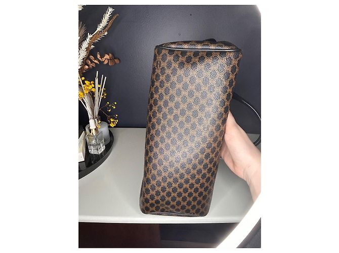 Borsa Céline Boston 30 Macadam Noir Tela Triomphe Marrone Nero - vista 13