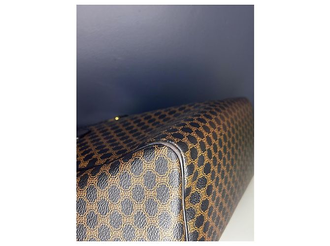 Borsa Céline Boston 30 Macadam Noir Tela Triomphe Marrone Nero - vista 15