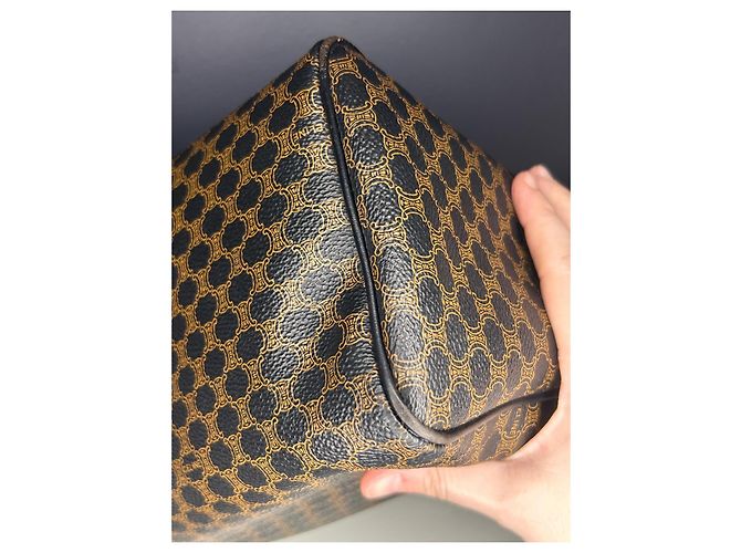 Borsa Céline Boston 30 Macadam Noir Tela Triomphe Marrone Nero - vista 18