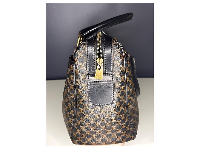 Borsa Céline Boston 30 Macadam Noir Tela Triomphe Marrone Nero - vista 19