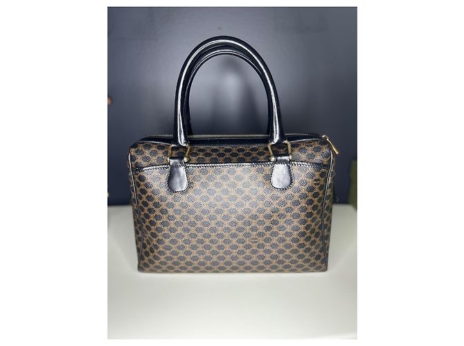 Borsa Céline Boston 30 Macadam Noir Tela Triomphe Marrone Nero - vista 2