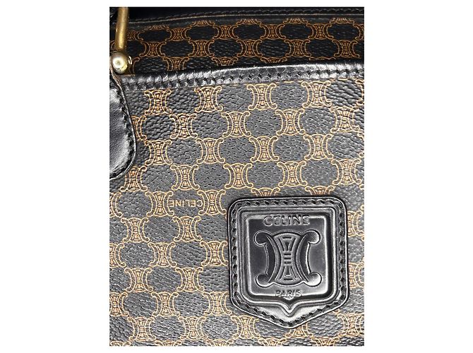 Borsa Céline Boston 30 Macadam Noir Tela Triomphe Marrone Nero - vista 3