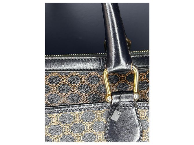Borsa Céline Boston 30 Macadam Noir Tela Triomphe Marrone Nero - vista 4