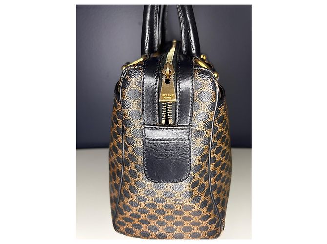 Borsa Céline Boston 30 Macadam Noir Tela Triomphe Marrone Nero - vista 5