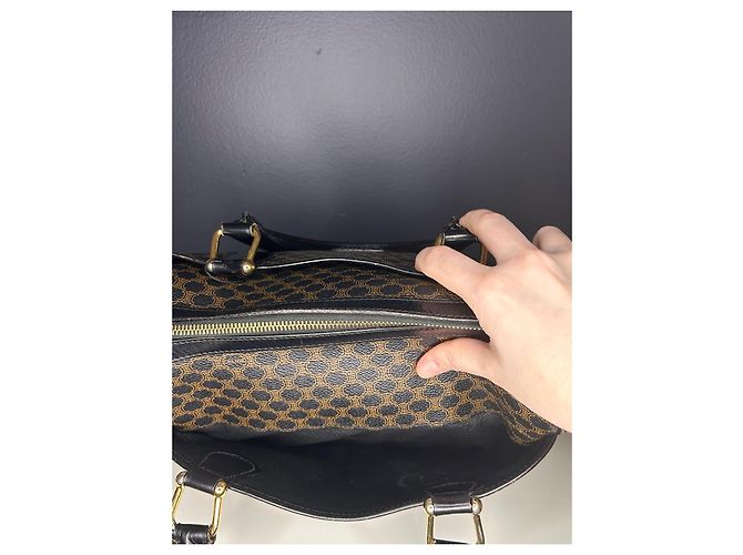 Borsa Céline Boston 30 Macadam Noir Tela Triomphe Marrone Nero - vista 6