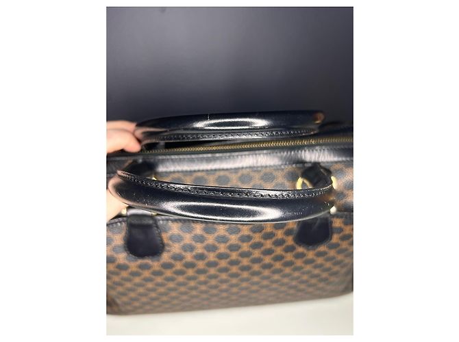 Borsa Céline Boston 30 Macadam Noir Tela Triomphe Marrone Nero - vista 7
