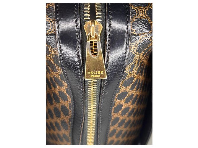 Borsa Céline Boston 30 Macadam Noir Tela Triomphe Marrone Nero - vista 8