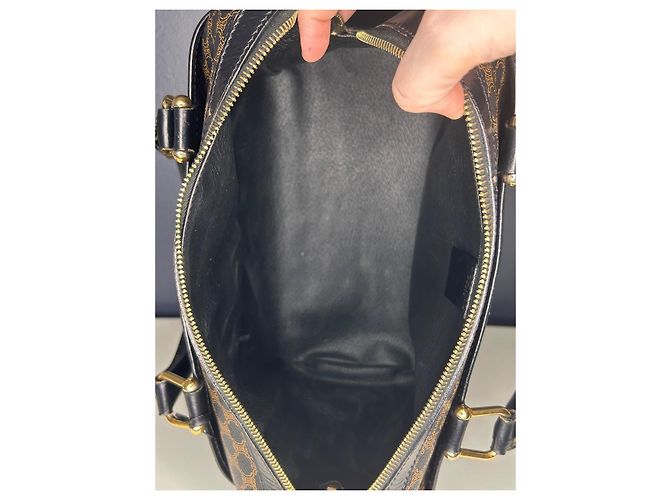 Borsa Céline Boston 30 Macadam Noir Tela Triomphe Marrone Nero - vista 9