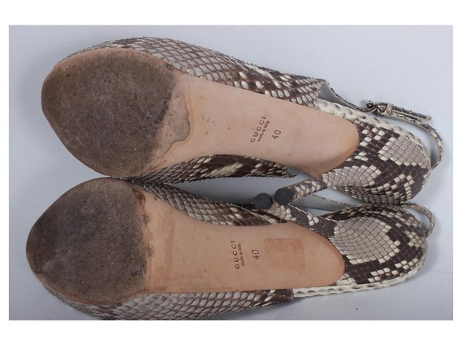 Gucci Python Leather Slingback Peep-Toe Platform Heels Brown White Python print - view 15