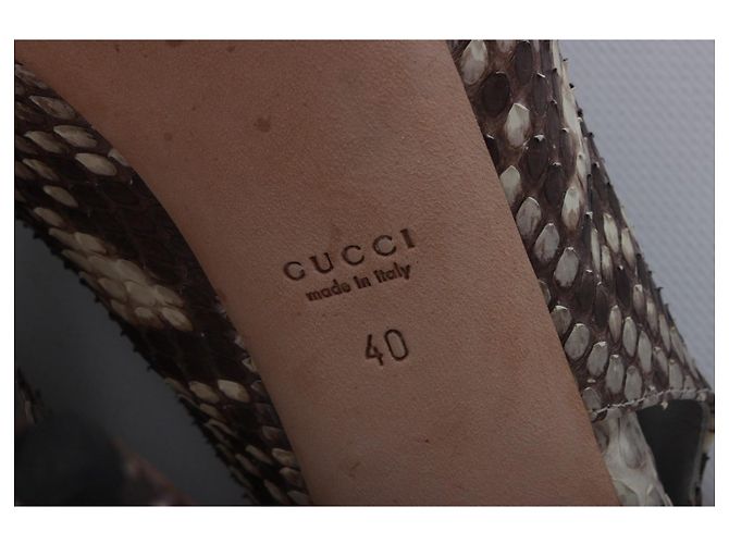 Gucci Python Leather Slingback Peep-Toe Platform Heels Brown White Python print - view 16