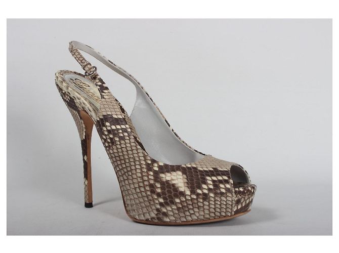 Gucci Python Leather Slingback Peep-Toe Platform Heels Brown White Python print - view 2