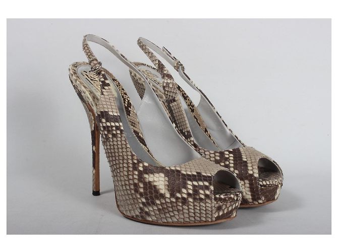 Gucci Python Leather Slingback Peep-Toe Platform Heels Brown White Python print - view 3