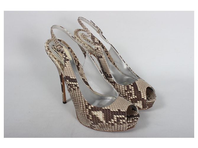 Gucci Python Leather Slingback Peep-Toe Platform Heels Brown White Python print - view 4