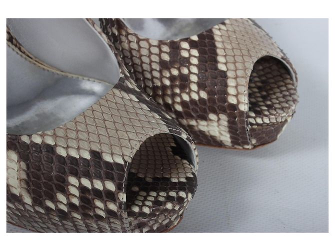 Gucci Python Leather Slingback Peep-Toe Platform Heels Brown White Python print - view 5