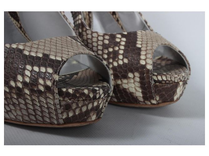 Gucci Python Leather Slingback Peep-Toe Platform Heels Brown White Python print - view 6