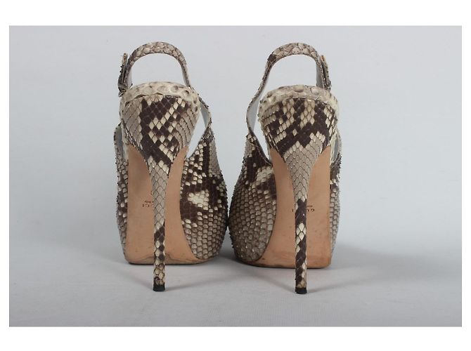 Gucci Python Leather Slingback Peep-Toe Platform Heels Brown White Python print - view 9