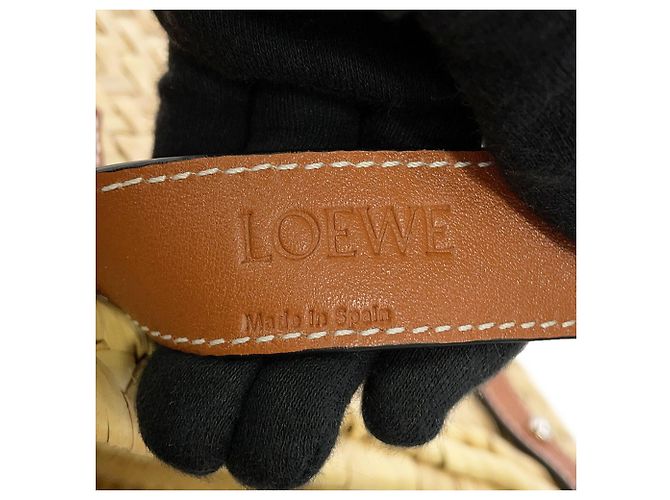 Loewe Anagram Medium Raffia Leather Tote Bag Braun Orange - Ansicht 16