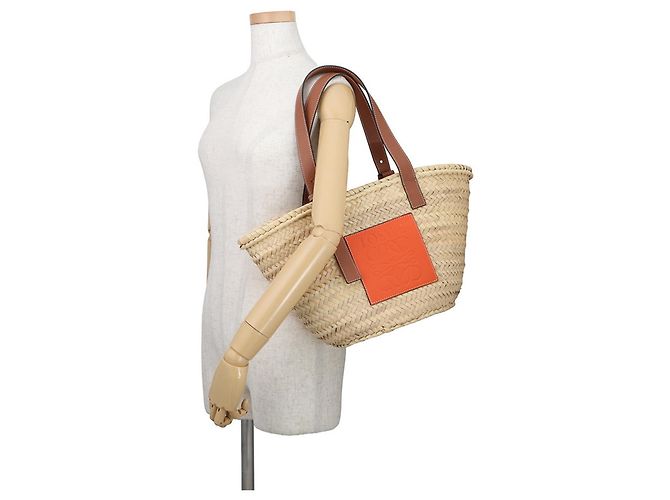 Loewe Anagram Medium Raffia Leather Tote Bag Braun Orange - Ansicht 4