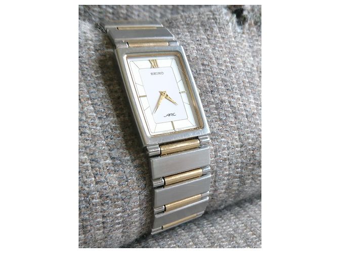 Relógio Seiko Arc Quartz Retangular Ref. 7320-6360 Prata Dourado - vista 14