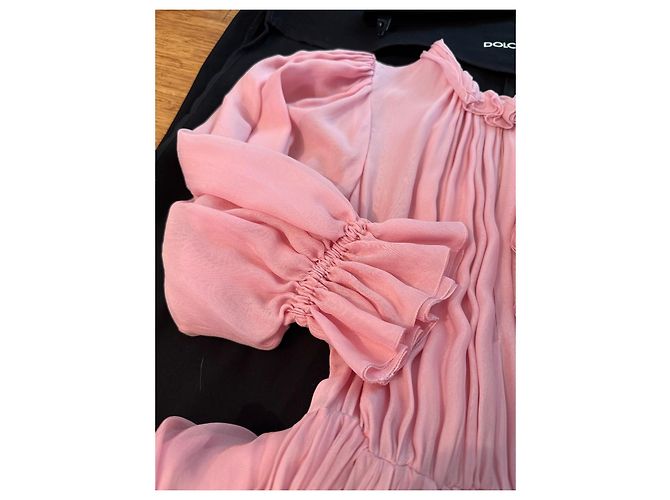 Dolce & Gabbana Vestido Longo de Seda Plissada Rosa - vista 11