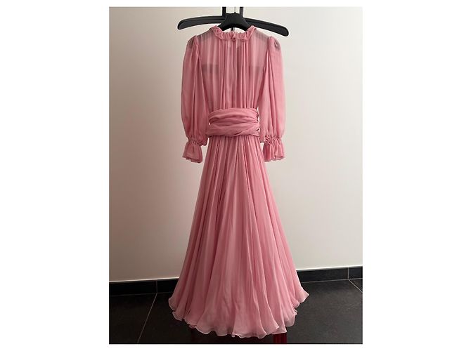 Dolce & Gabbana Vestido Longo de Seda Plissada Rosa - vista 2