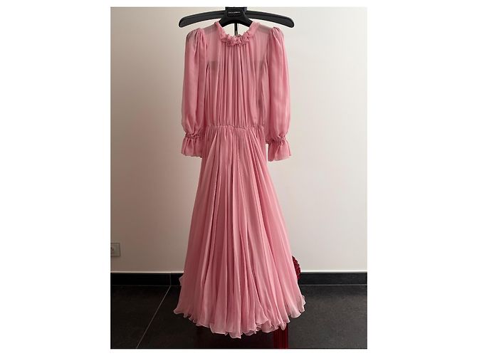 Dolce & Gabbana Vestido Longo de Seda Plissada Rosa - vista 3
