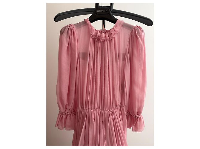 Dolce & Gabbana Vestido Longo de Seda Plissada Rosa - vista 4