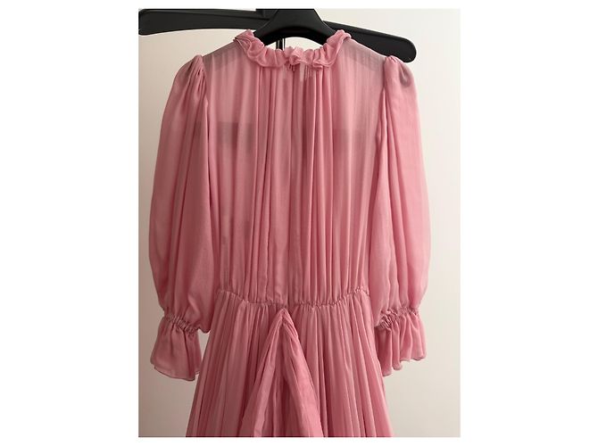 Dolce & Gabbana Vestido Longo de Seda Plissada Rosa - vista 5