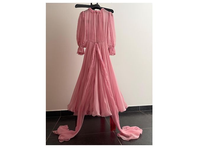 Dolce & Gabbana Vestido Longo de Seda Plissada Rosa - vista 6