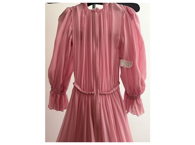 Dolce & Gabbana Vestido Longo de Seda Plissada Rosa - vista 9